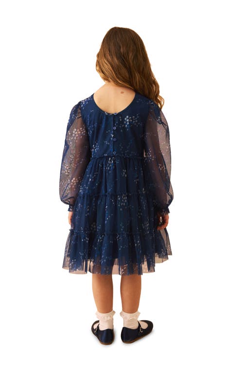 LAURA ASHLEY LAURA ASHLEY KIDS' 3D FLORAL LONG SLEEVE TIERED MESH DRESS