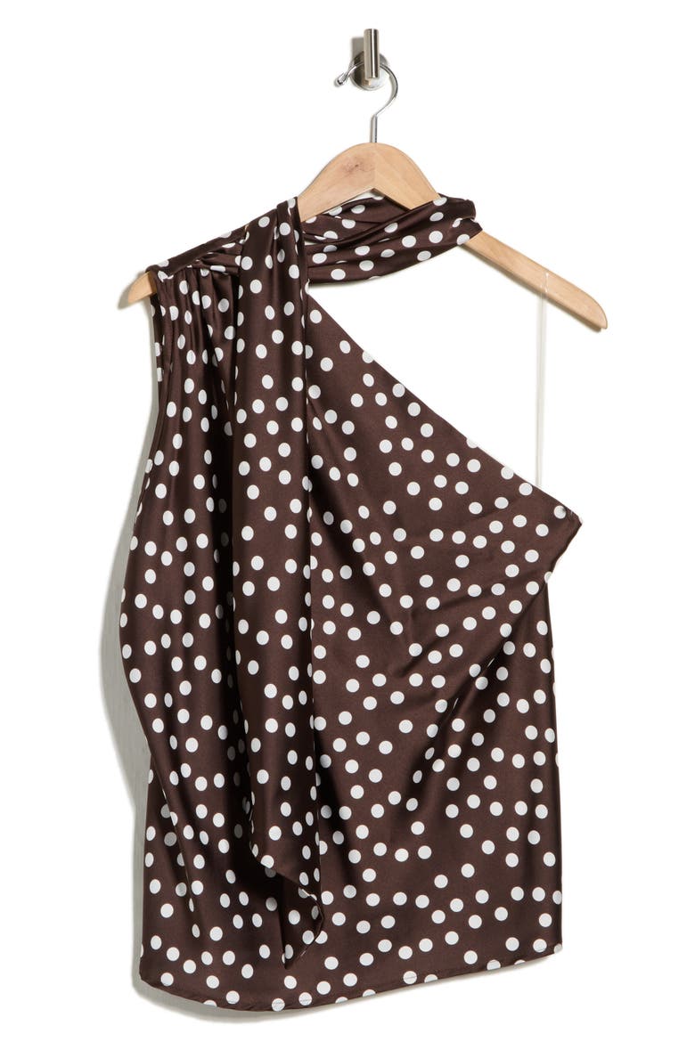 Scarf Neck One-Shoulder Top, Alternate, color, BROWN