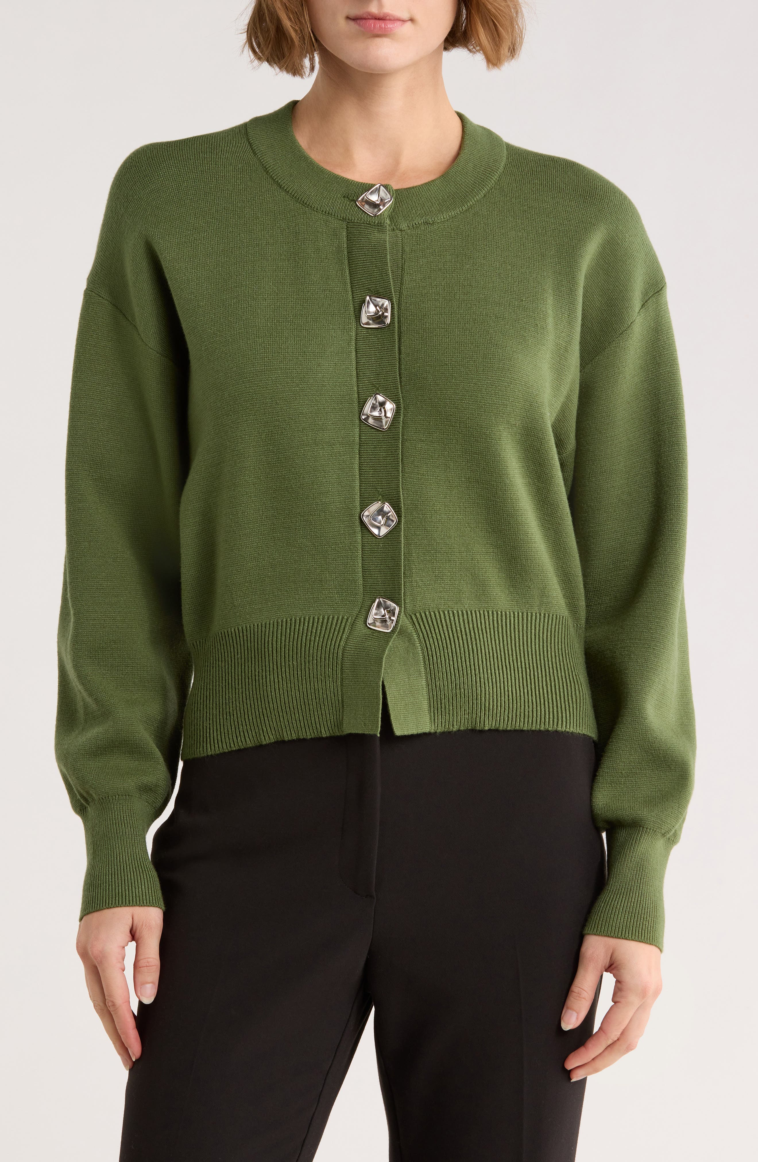 JASON WU Crewneck Button-Up Cardigan