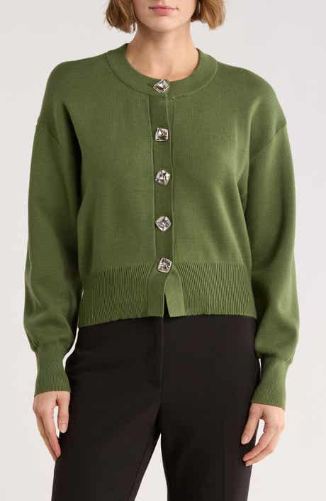 JASON WU Crewneck Button-Up Cardigan