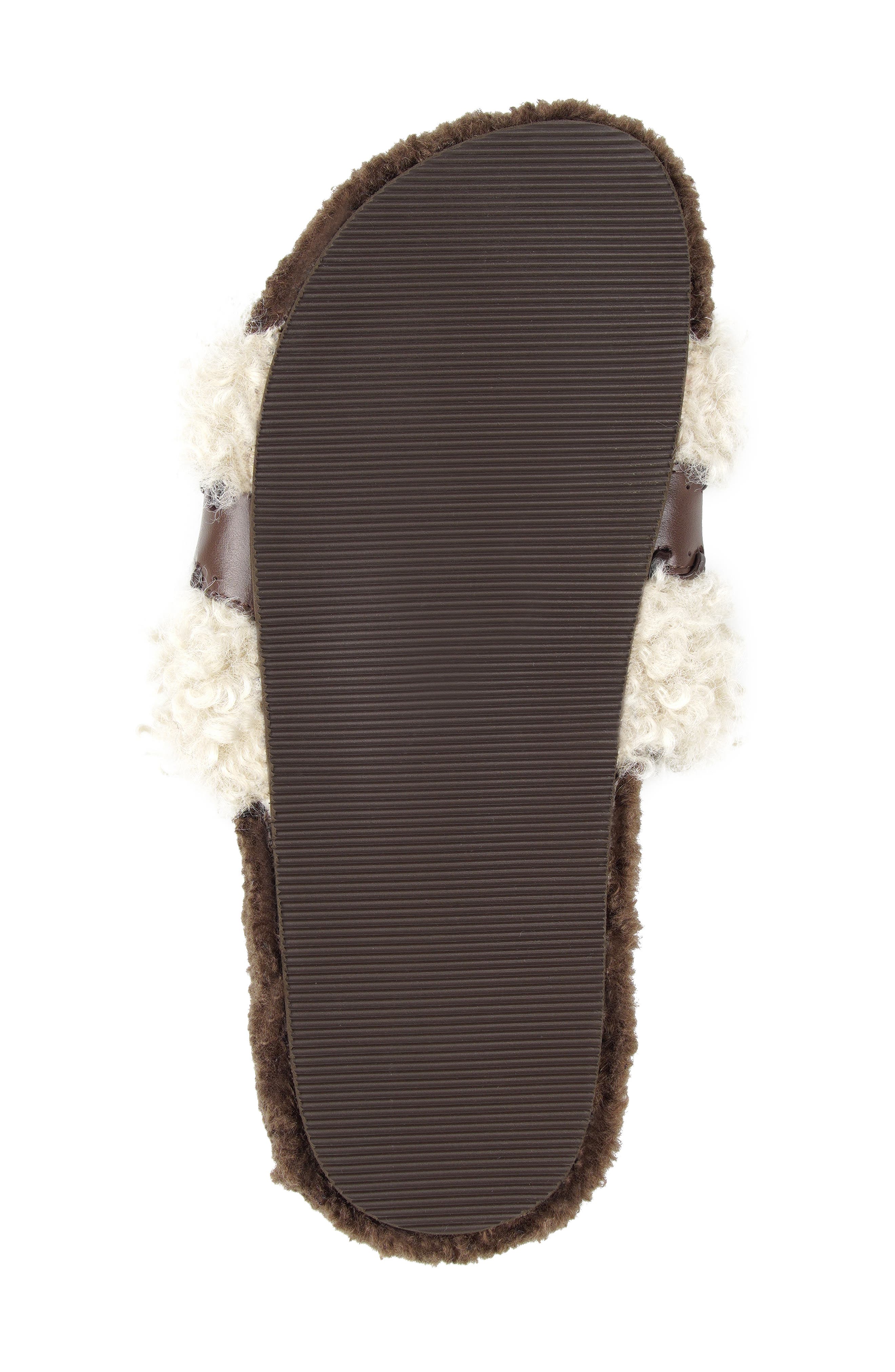 Tawney Faux Fur Trim Slide Sandal, Alternate, color, BROWN SUEDE