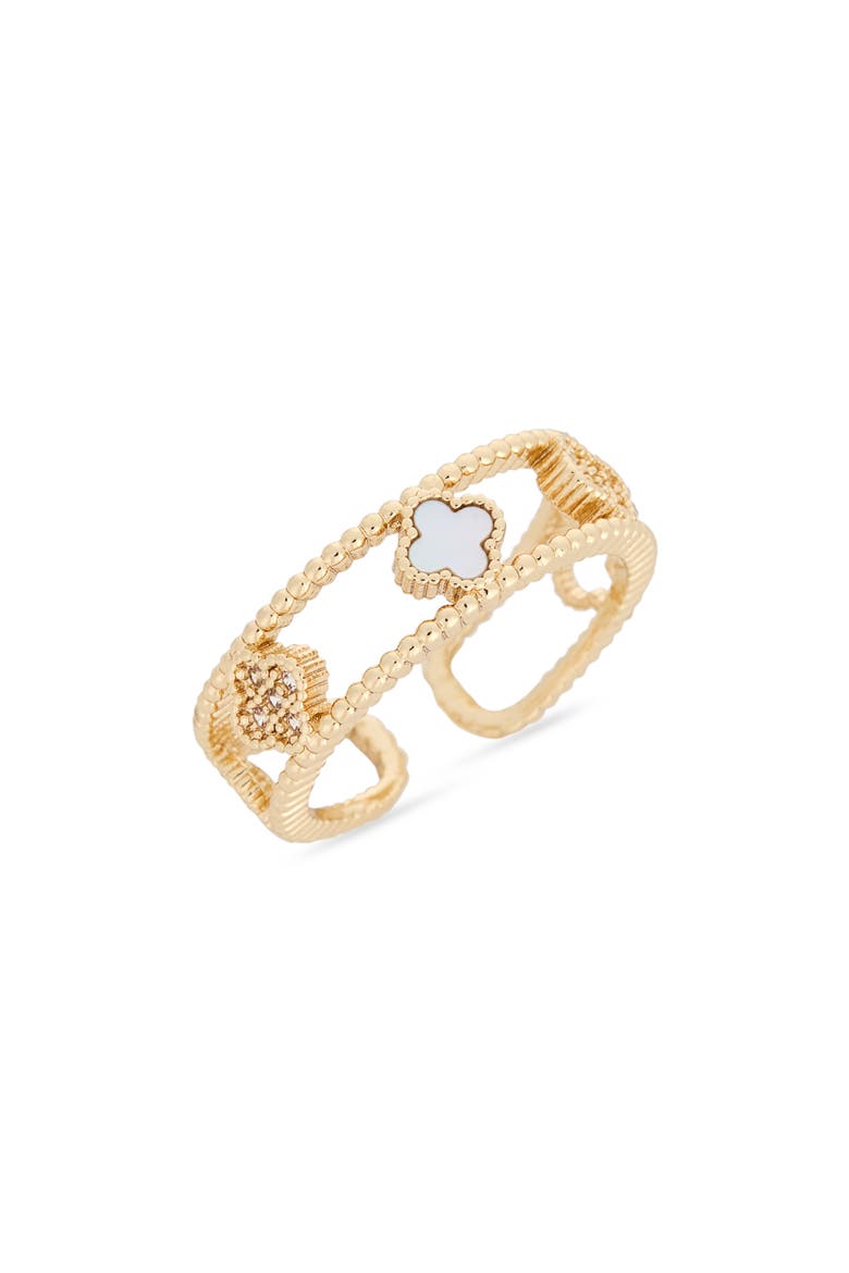 Enamel & Crystal Clover Ring, Main, color, GOLD
