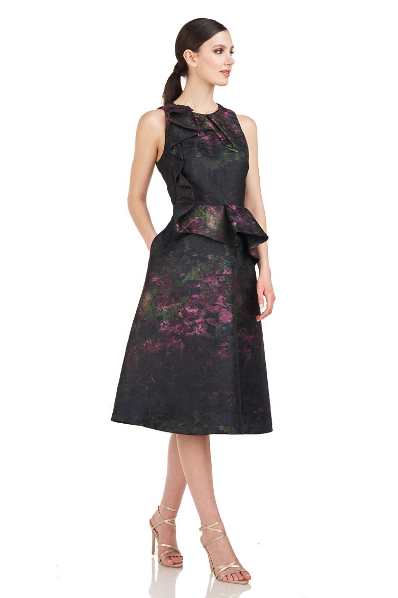Inga Floral Ruffle Detail Cocktail Dress, Alternate, color, DARK MIDNIGHT MULTI
