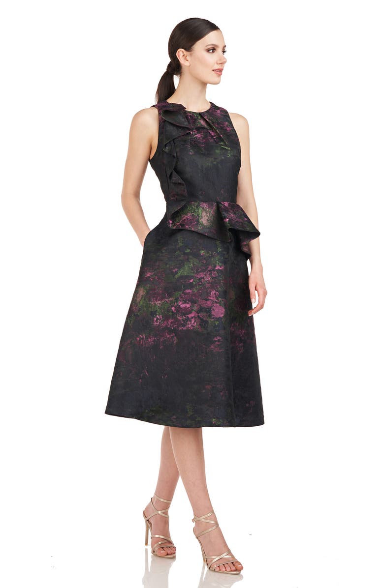 Kay Unger Inga Floral Ruffle Detail Cocktail Dress, Alternate, color, 
