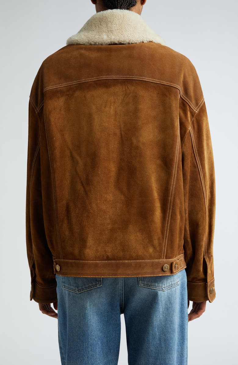 Golden Goose Journey Leather Trucker Jacket with Removable Genuine Shearling Collar, Alternate, color, 