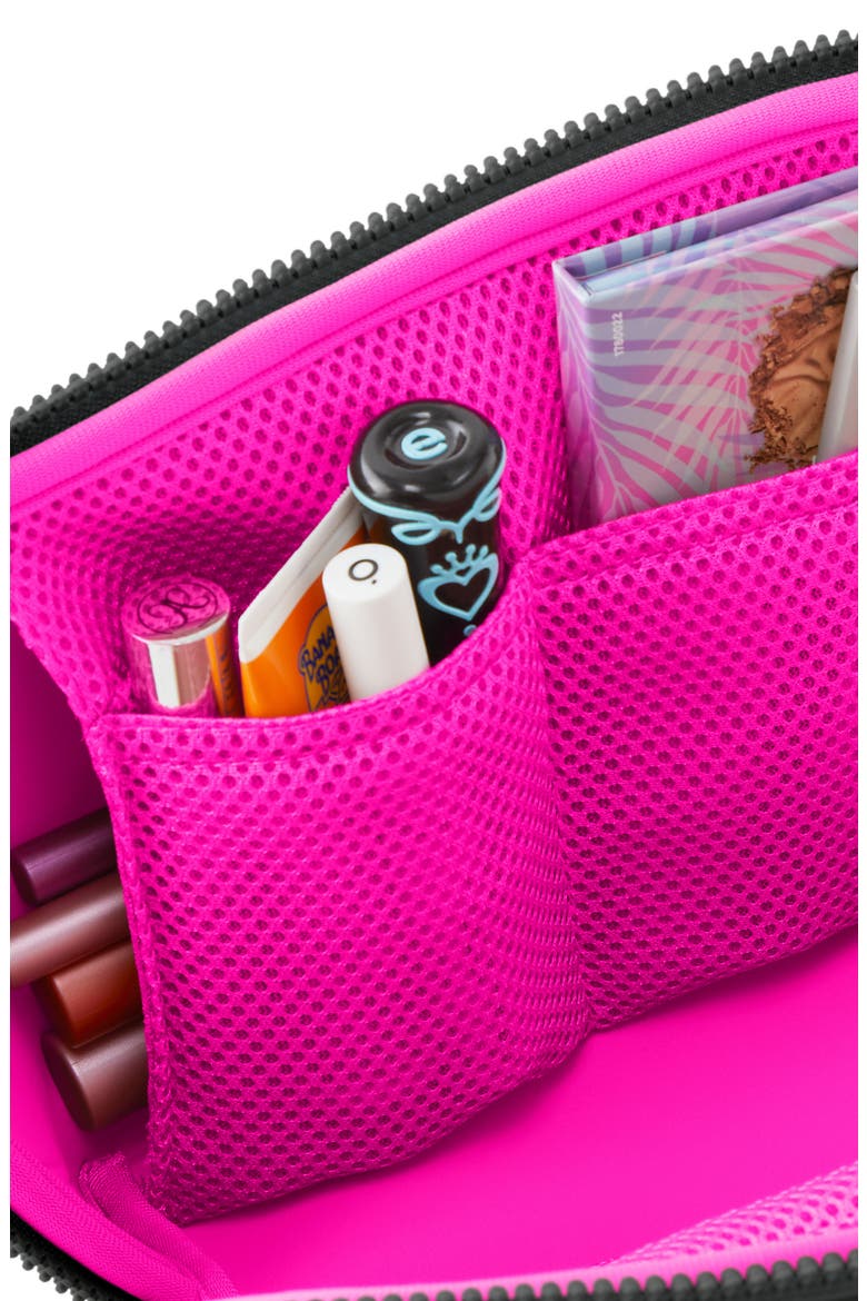Neoprene Makeup Bag, Alternate, color, BLACK/ PINK