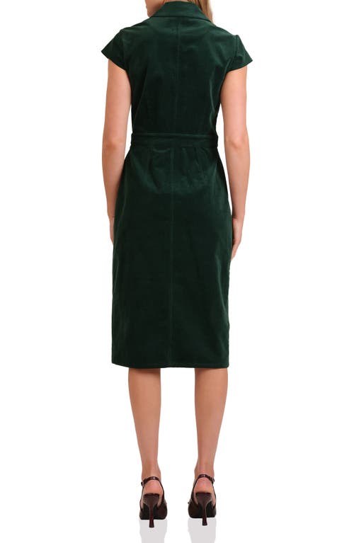 Avec Les Filles Short Sleeve Corduroy Dress In Green