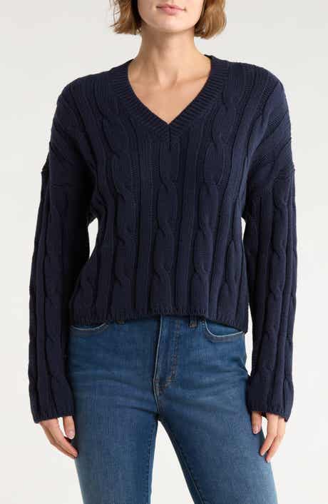 Madewell Cable Knit V-Neck Crop Sweater