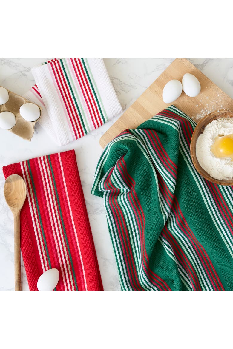 Heavyweight Essentials Dishtowel Set of 3, Alternate, color, Red, White, and Green
