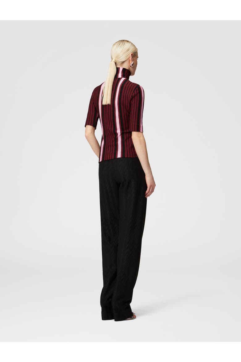 Short-sleeved Turtleneck In Striped Cotton And Viscose, Alternate, color, Black & Pink