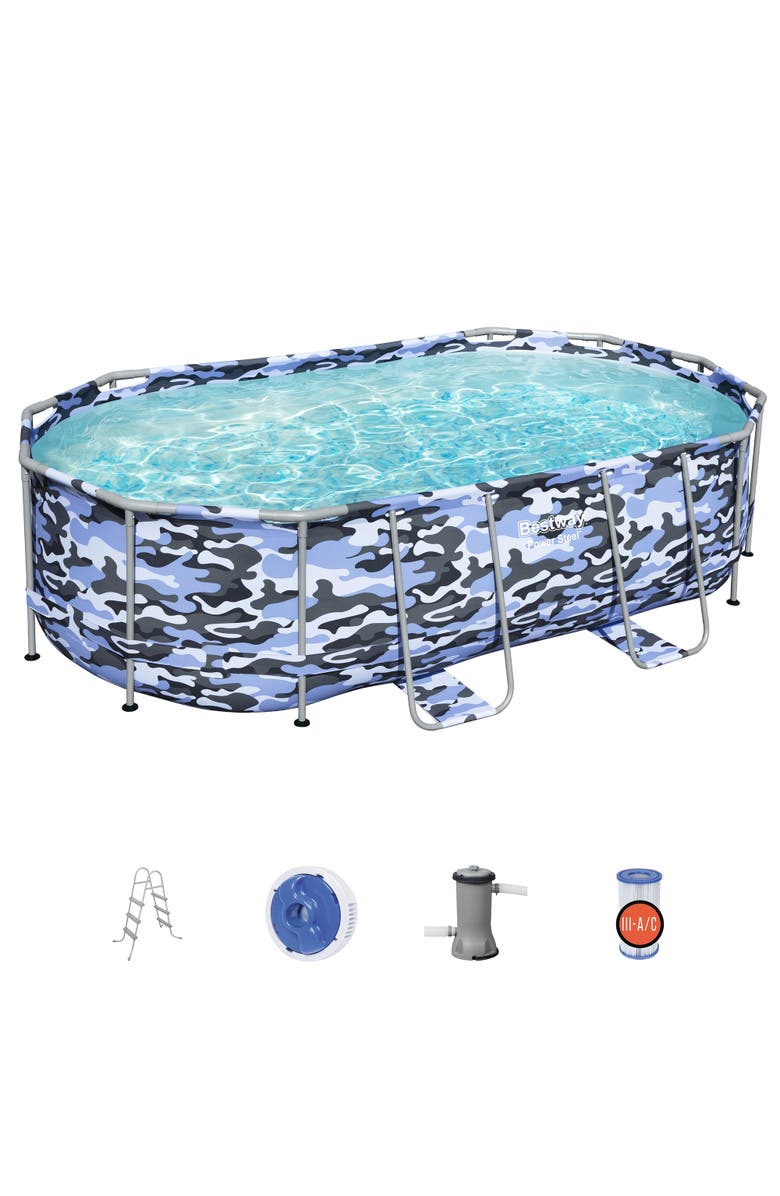 Bestway Steel Pro Max Oval Pool Set 14' X 8'2" X 39.5" Blue Camopump & Ladder, Main, color, 