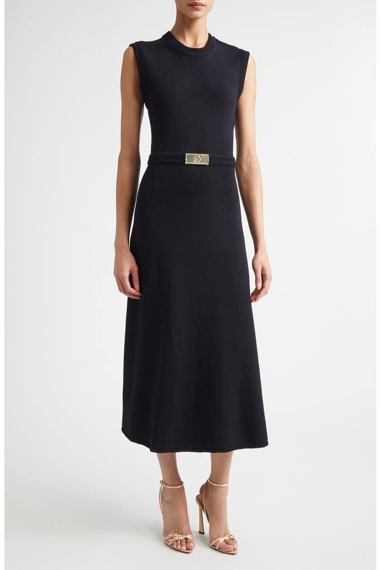 Legacy Crepe Sleeveless Wool Blend Sweater Dress, Main, color, BLACK