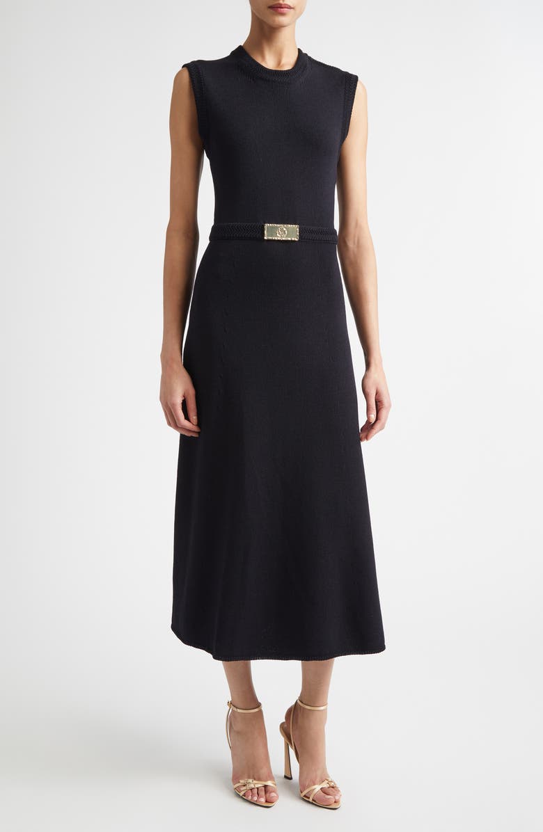 ST. JOHN Legacy Crepe Sleeveless Wool Blend Sweater Dress, Main, color, Black