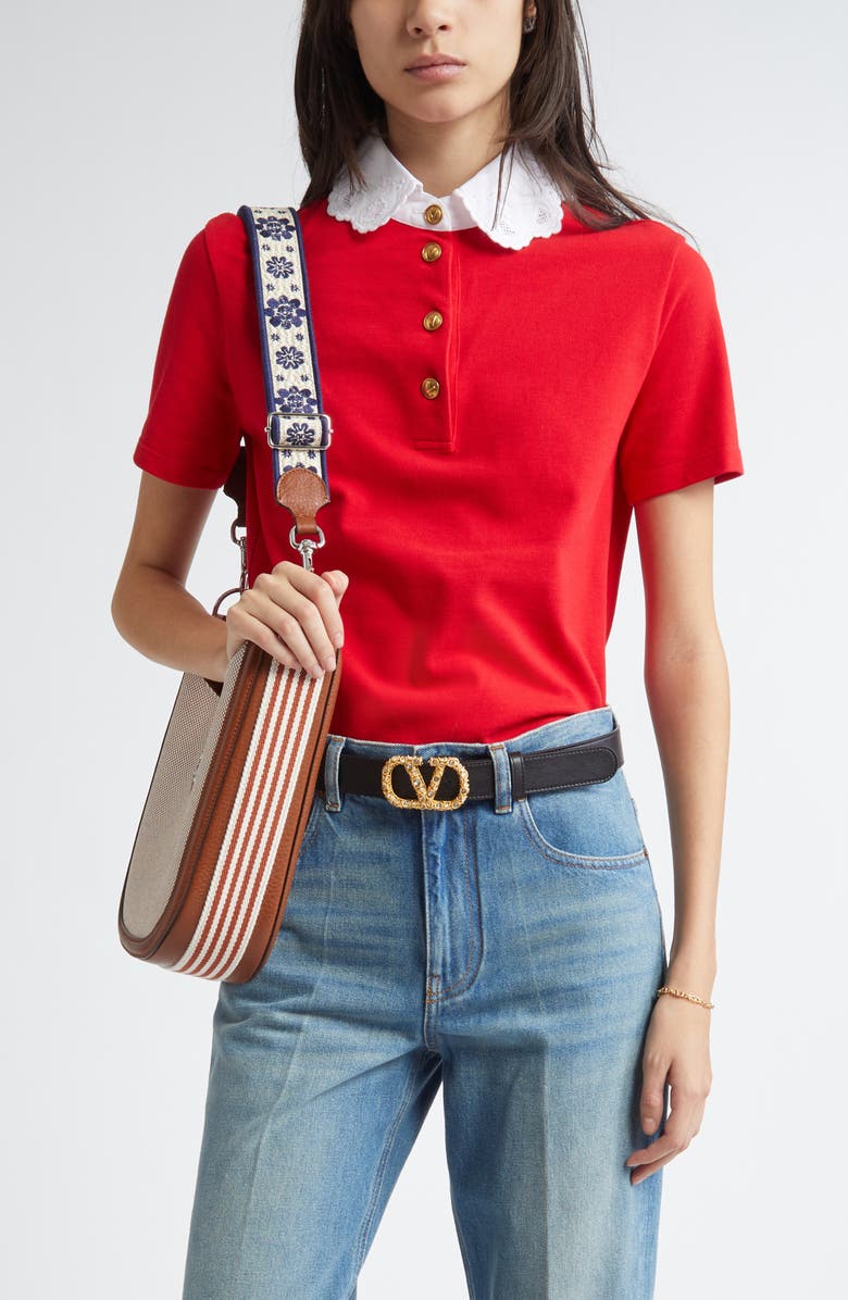 Valentino Garavani Lace Trim Cotton Polo, Main, color, 