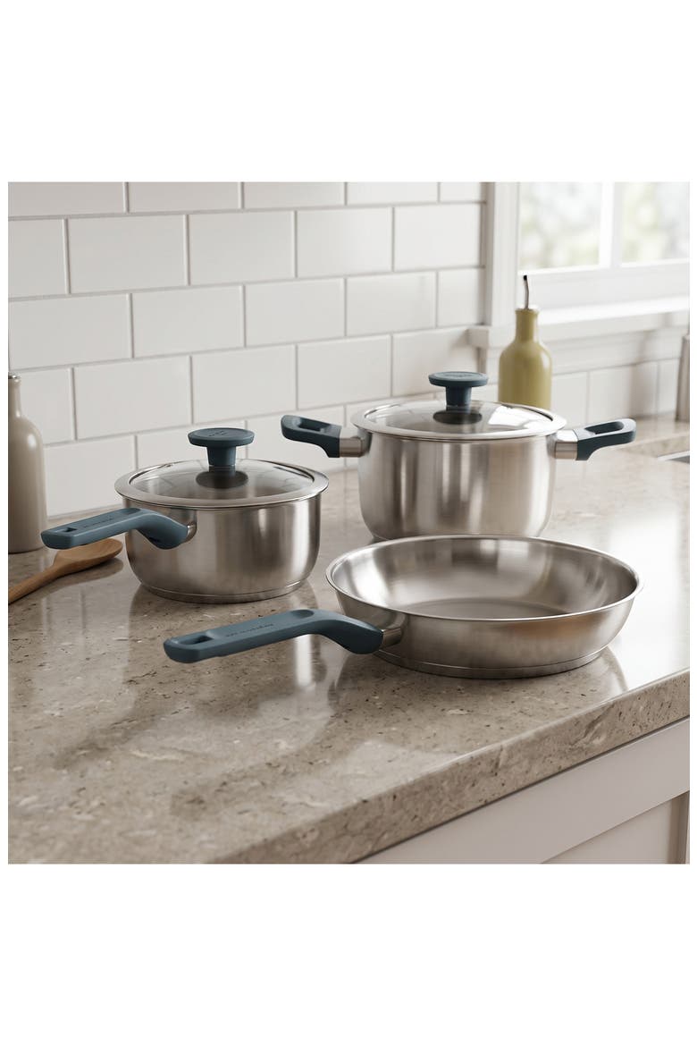Leo Bolt 5-Piece 18/10 Stainless Steel Cookware Set, Alternate, color, OCEAN