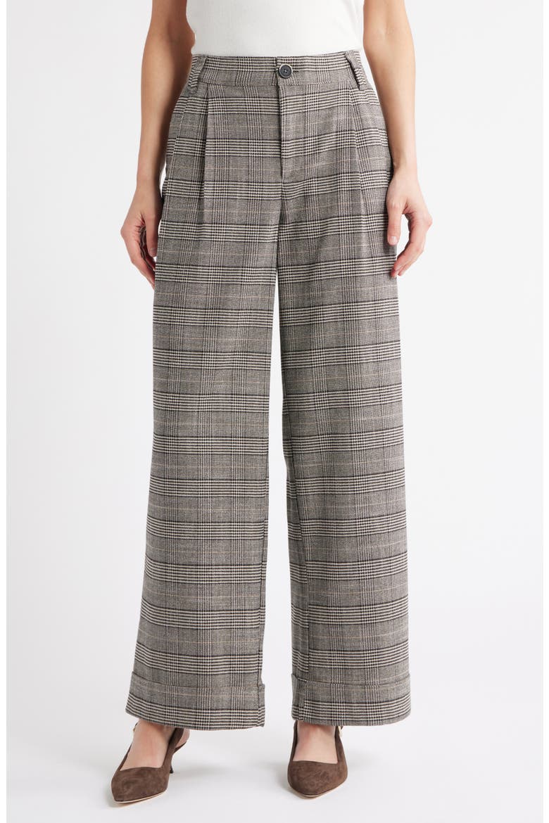 Skyrise Glen Plaid Pleated Wide Leg Trousers, Main, color, BIRCH BLACK MULTI
