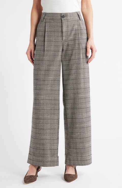 Wit & Wisdom Skyrise Glen Plaid Pleated Wide Leg Trousers (Regular & Petite)