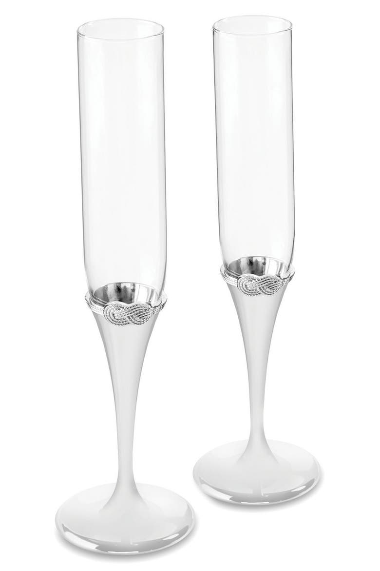 x Wedgwood Infinity Set of 2 Toasting Flutes, Main, color, METALLIC SILVER