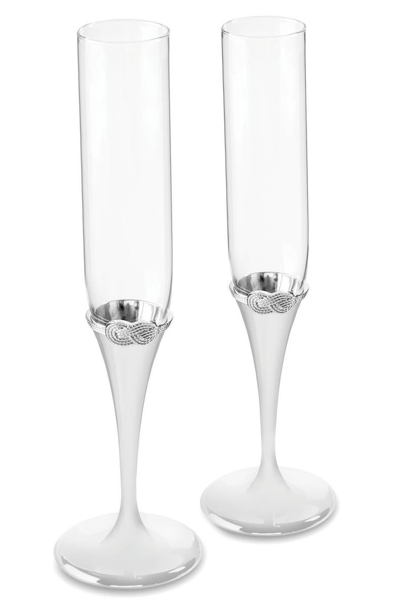 Vera Wang x Wedgwood Infinity Set of 2 Toasting Flutes, Main, color, Metallic Silver