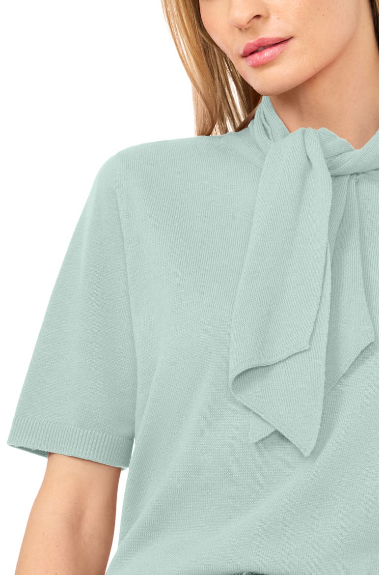 Tie Neck Short Sleeve Sweater, Alternate, color, MINT HINT