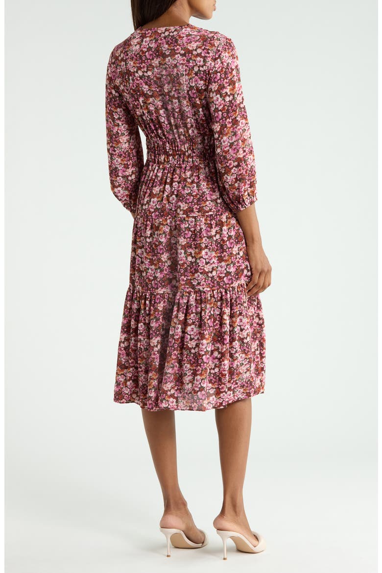 Elsa Printed Long Sleeve Midi Dress, Alternate, color, BURGUNDY MINI FLORAL
