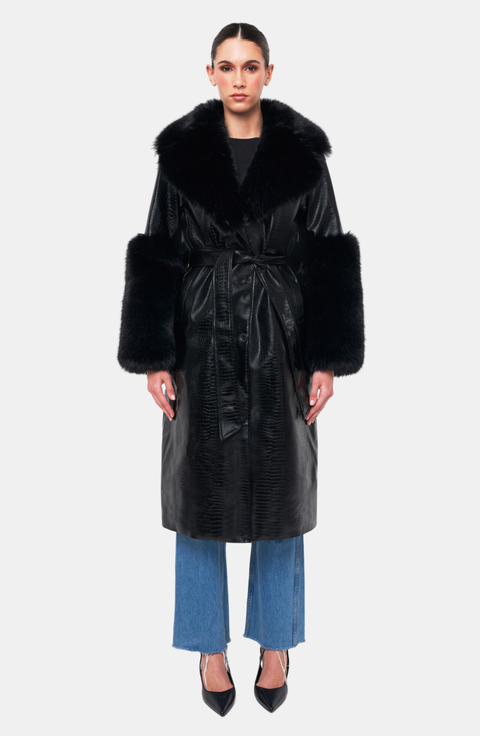TAKARAKA tear R drop FUR JACKET【BLACK】 Women's Black Faux Fur Coats | Nordstrom