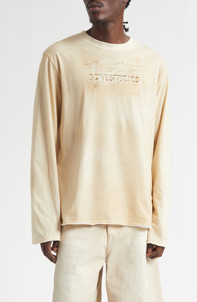 Acne Studios Logo Long Sleeve Organic Cotton Graphic T-Shirt, Main, color, Sand Beige