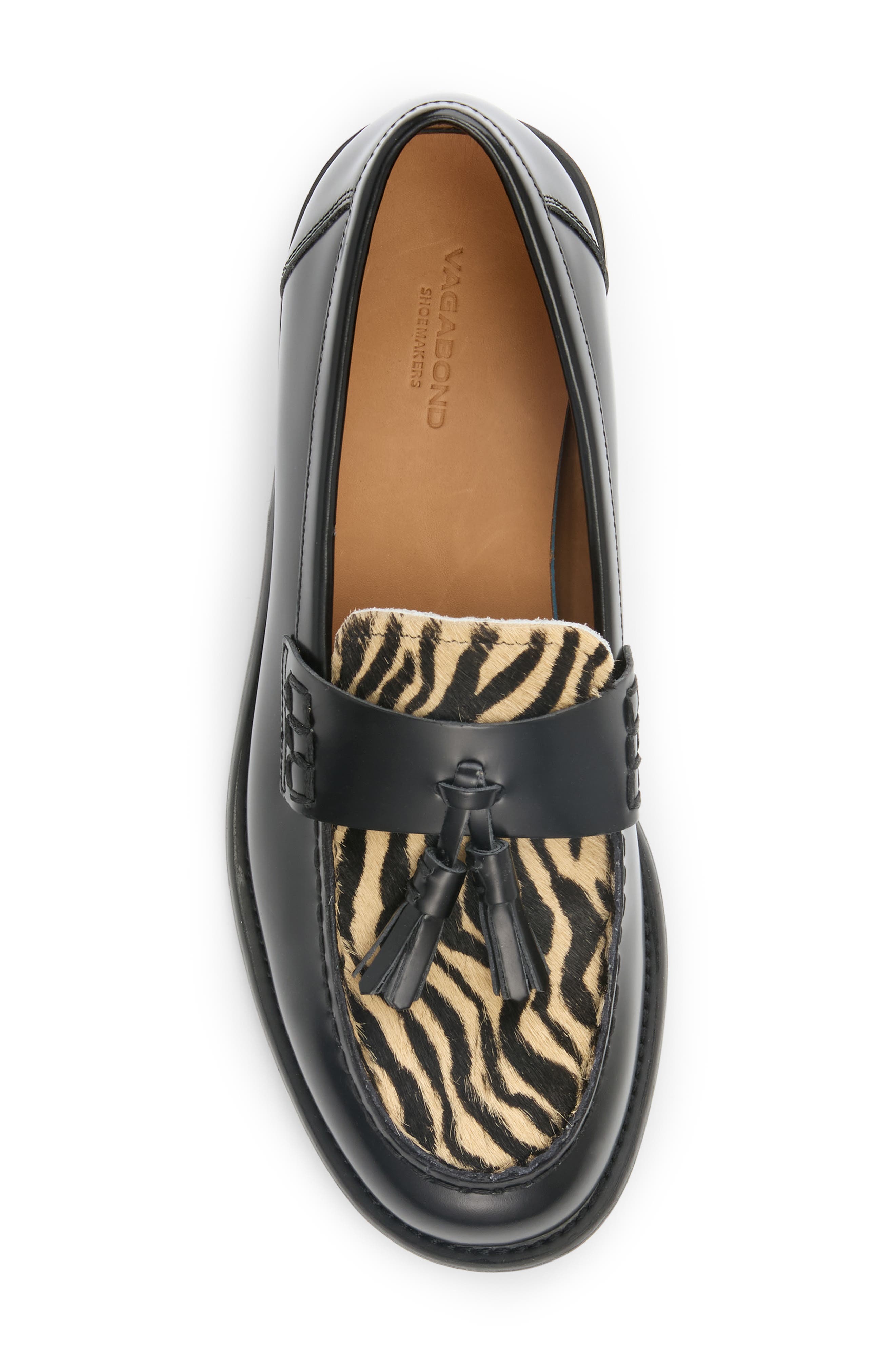 Vagabond Shoemakers Linn Genuine Calf Hair Tassel Loafer, Alternate, color, Beige/ Black