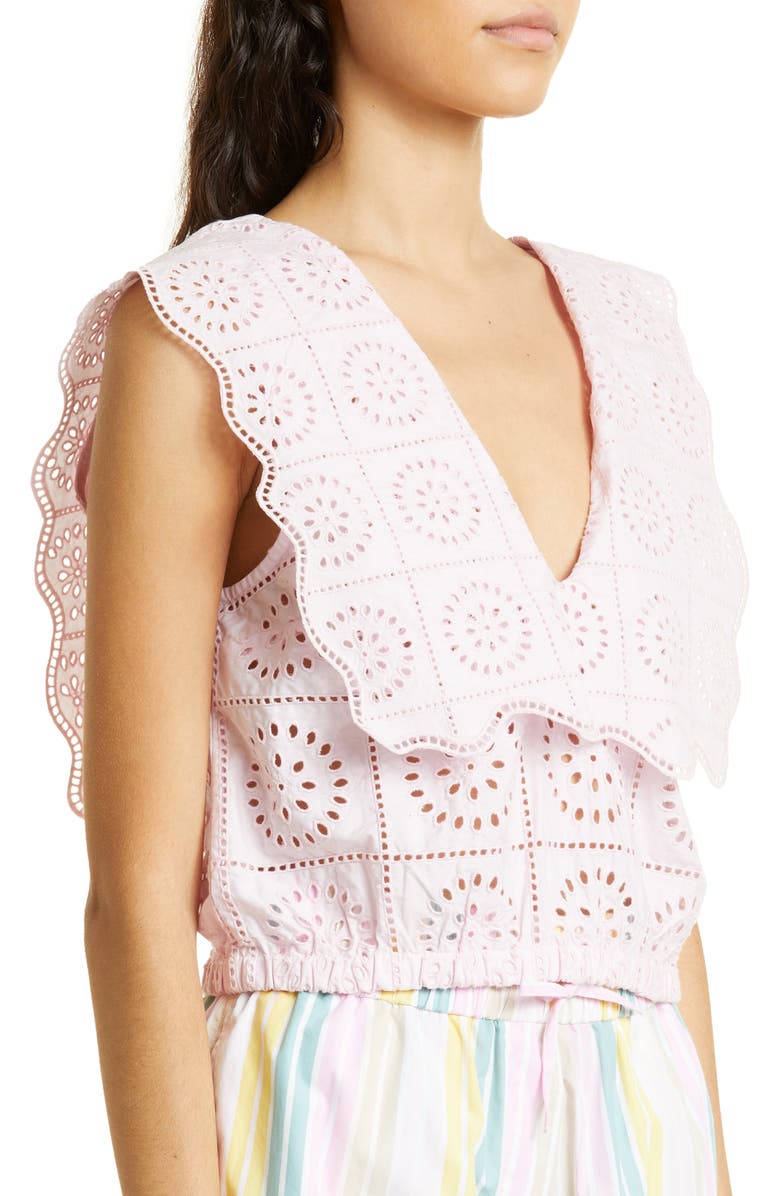 Ganni Broderie Organic Cotton Sleeveless Top, Alternate, color, 