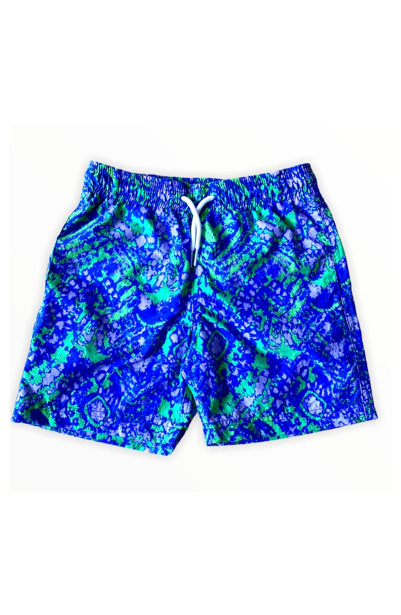 NESSI BYRD Kids' Geometric Batik Print Quick-Dry Swim Trunks, Main, color, Blue