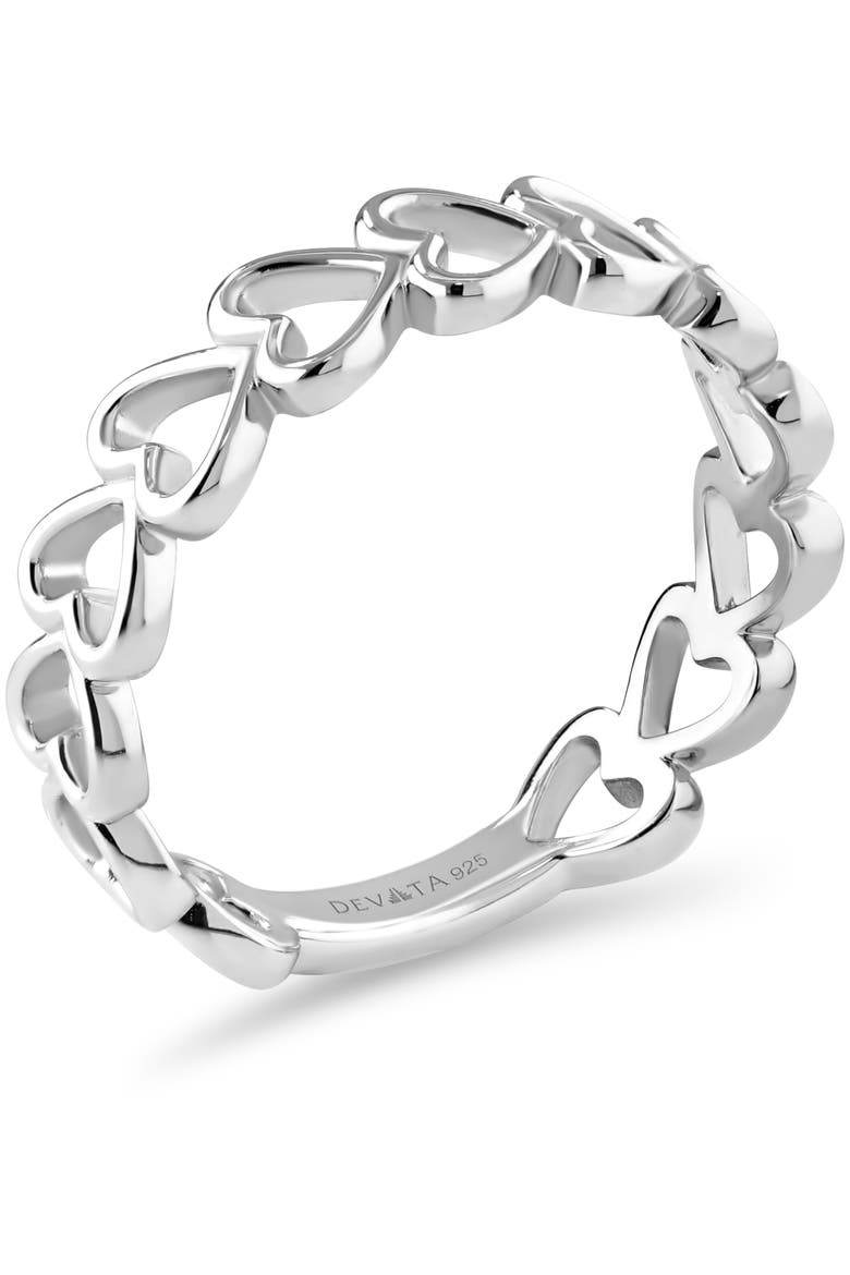 Open Heart Ring in Rhodium Plated Sterling Silver, Alternate, color, Silver