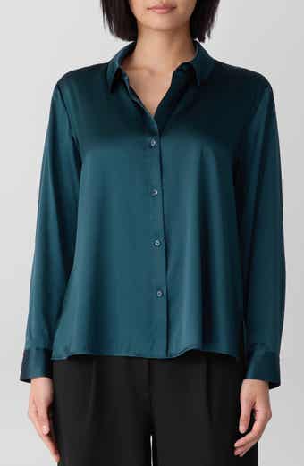 Classic Collar Stretch Silk Button-Up Shirt