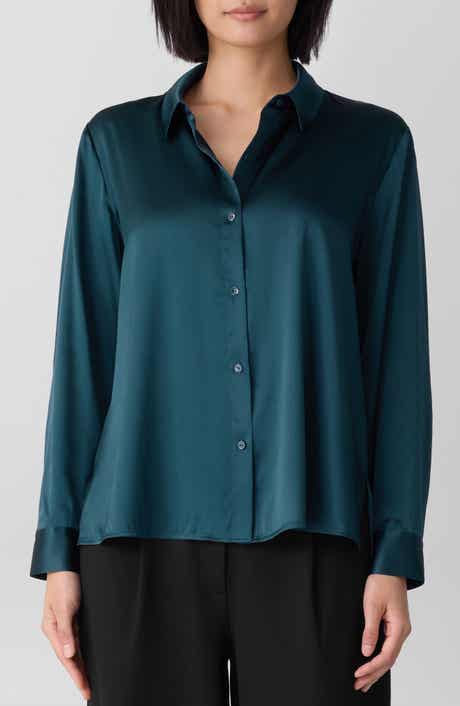 Classic Collar Stretch Silk Button-Up Shirt