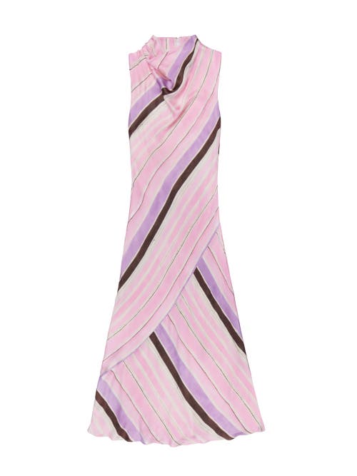Ro&zo Womens Pink Phoebe Stripe Cowl-neck Satin Maxi Dress In Pink
