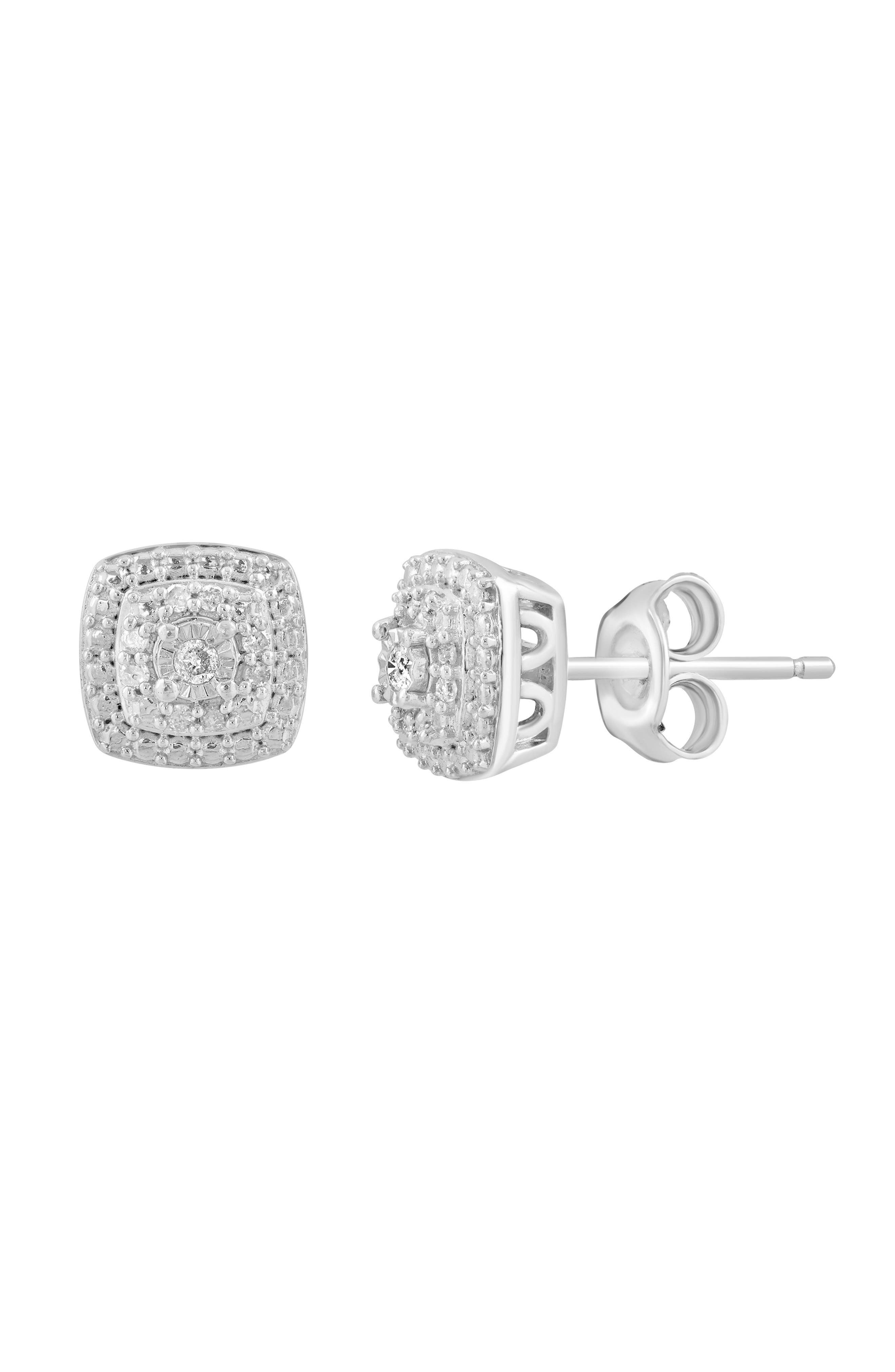 EFFY Sterling Silver Pavé Diamond Cushion Stud Earrings