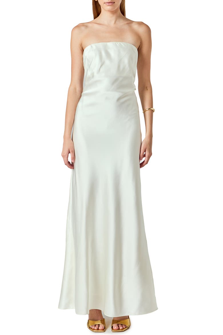 Strapless Satin Maxi Dress, Main, color, IVORY