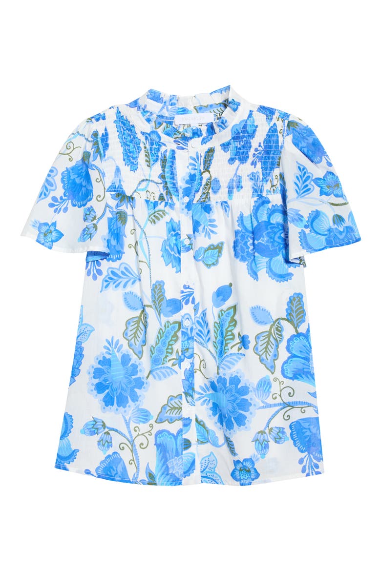 Aamian Floral Romy Mock Neck Cotton Top, Alternate, color, WHITE-BLUE-GREEN