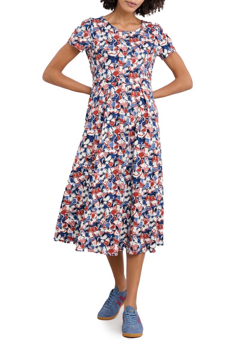 Veronica Print Stretch Organic Cotton Midi Dress, Main, color, CAMPION BLOOM CHALK