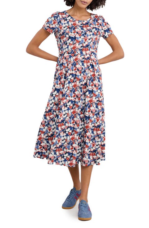 Veronica Print Stretch Organic Cotton Midi Dress