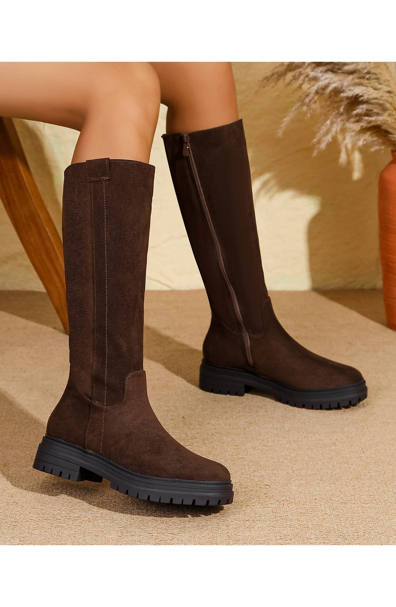 Fleece Lined Knee High Boot, Alternate, color, BROWN