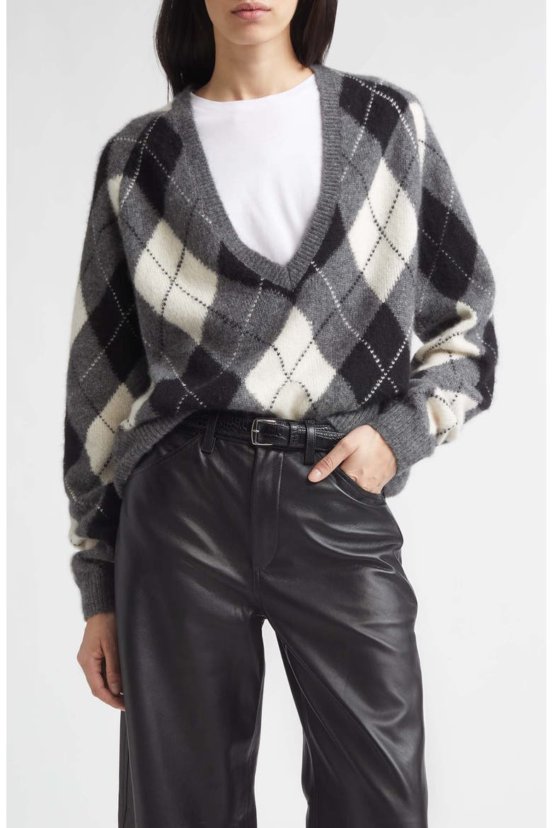 Feron Argyle V Neck Sweater, Main, color, CHARCOAL ARGYLE