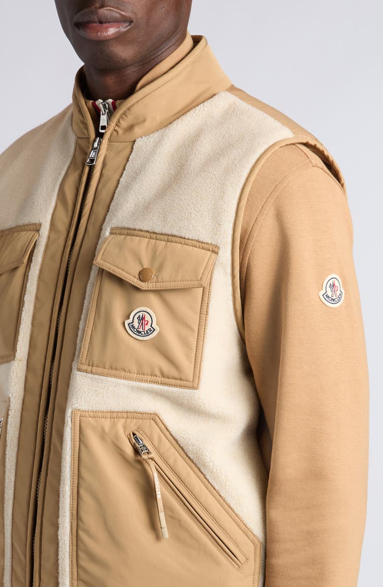 Moncler Karakai Mixed Media Down Vest, Alternate, color, Golden Sand