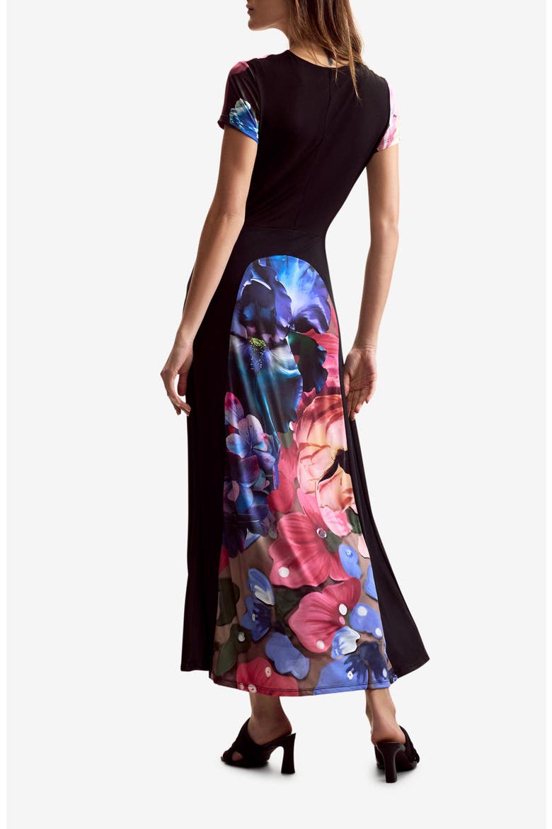 Print Short Sleeve Maxi Dress, Alternate, color, NAVY BLUE