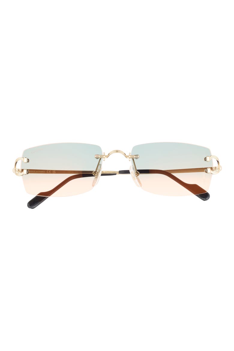 56mm Rimless Rectangular Sunglasses, Main, color, GOLD