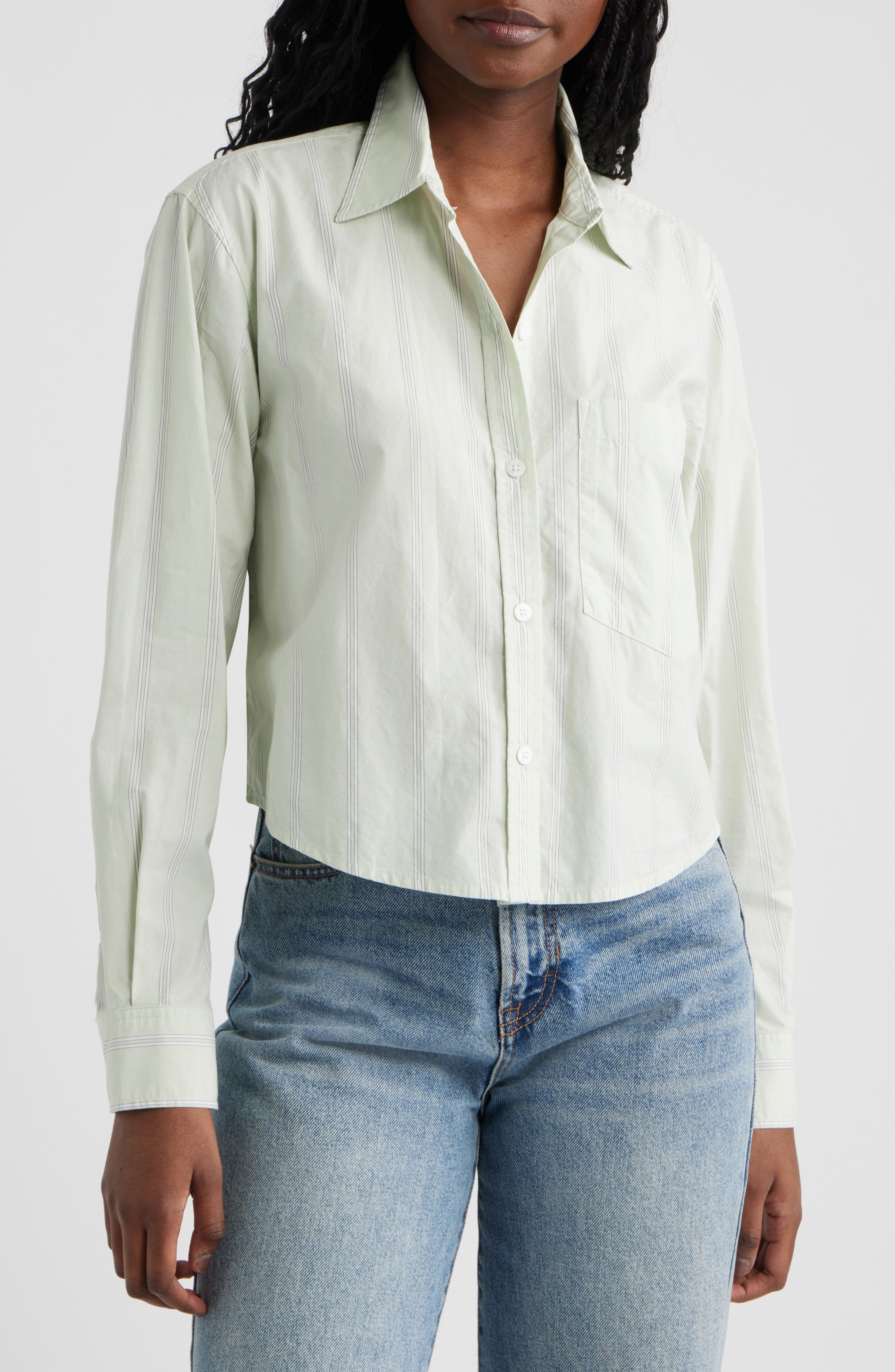 Ramy Stripe Cotton Crop Button-Up Shirt