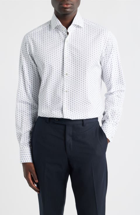 Modern Fit Print Non-Iron Cotton Twill Dress Shirt