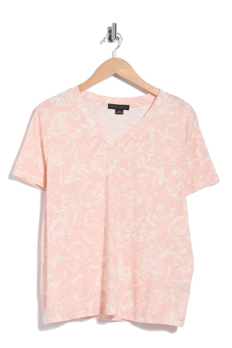 V-Neck Slubbed T-Shirt, Main, color, PINK MEADOWS