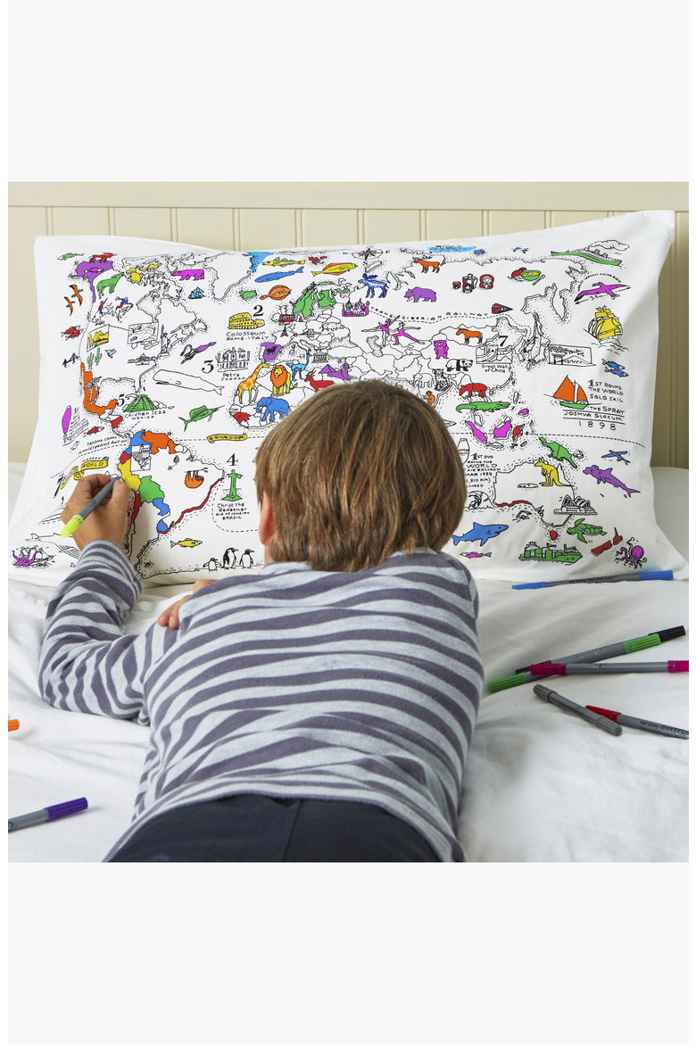 Color Your Own Pillowcase World Map, Alternate, color, White