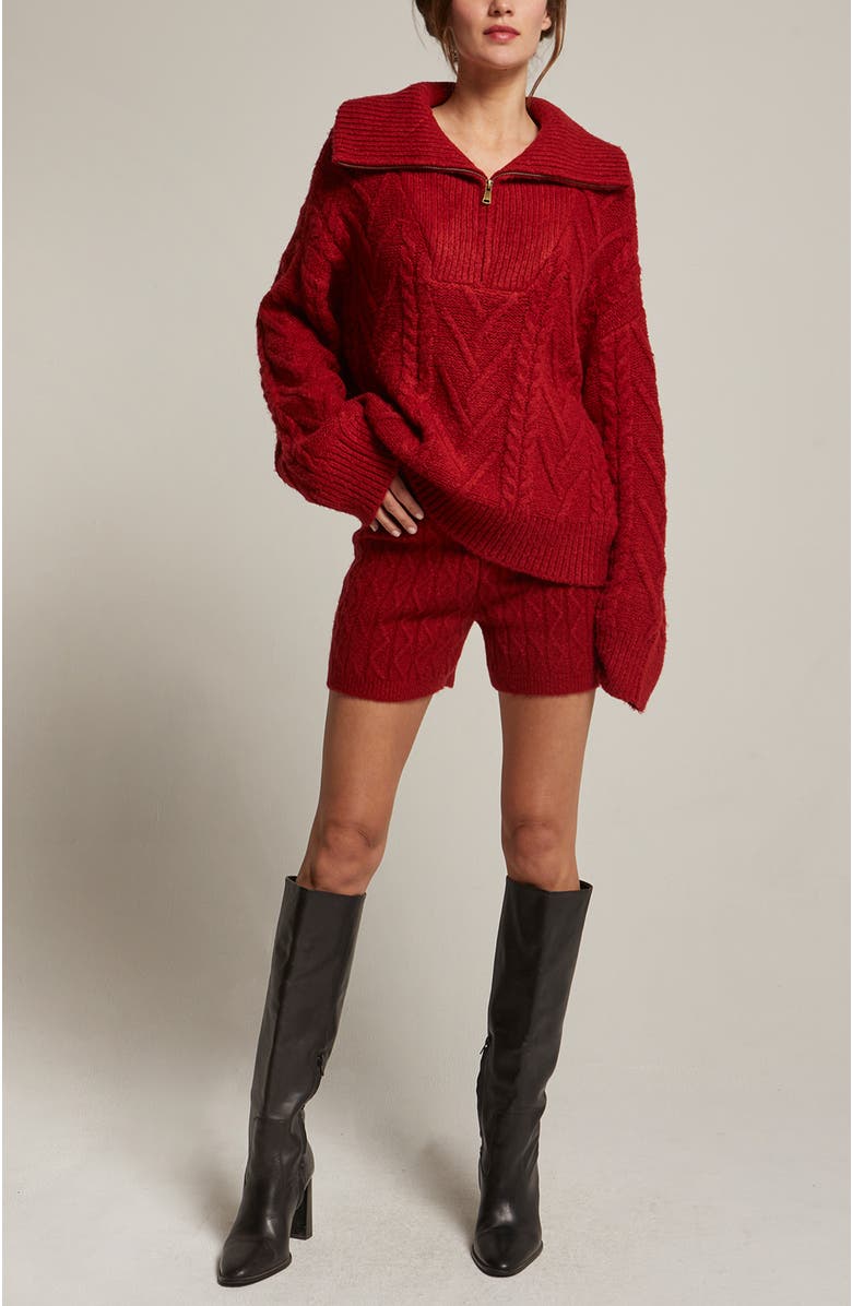 CRESCENT Front Zip Chunky Cable Knit Sweater, Alternate, color, Ruby