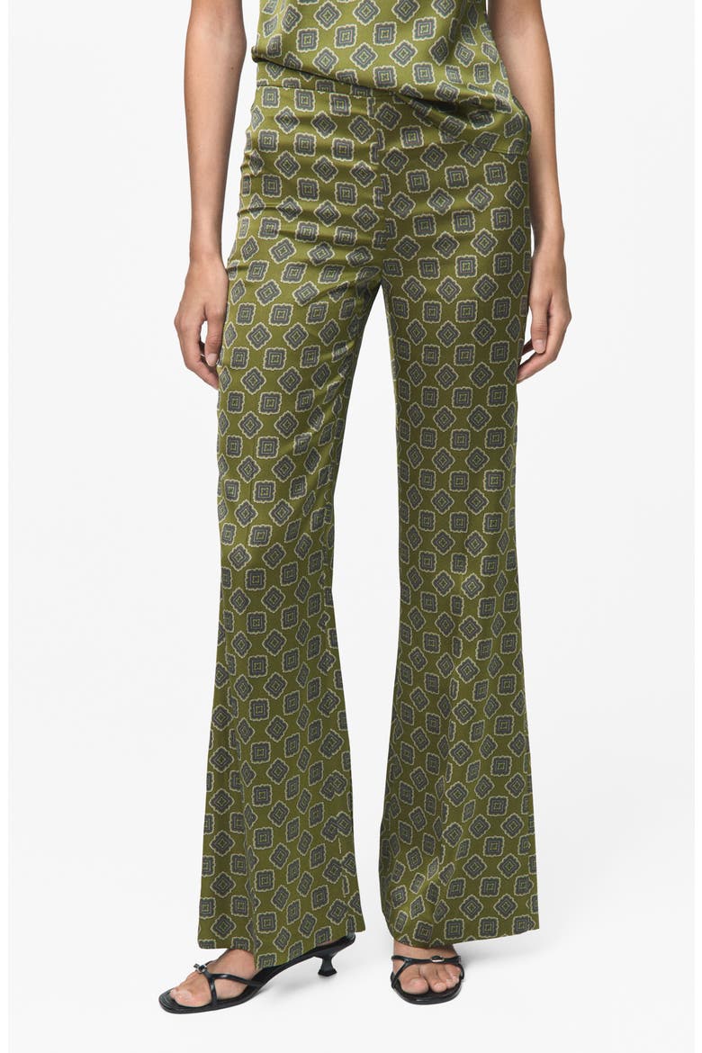 Geo Print Flare Satin Pants, Main, color, GREEN